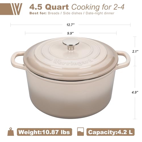 VORRINGARD Enameled Cast Iron Dutch Oven Pot with Lid, for Sourdough Bread Baking, Round Dutch Ovens, 4.5 Quart, Latte - Image 2