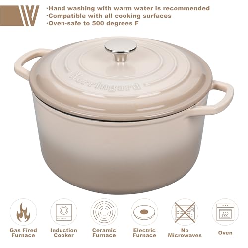 VORRINGARD Enameled Cast Iron Dutch Oven Pot with Lid, for Sourdough Bread Baking, Round Dutch Ovens, 4.5 Quart, Latte - Image 3