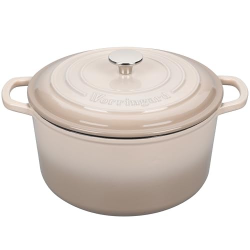 VORRINGARD Enameled Cast Iron Dutch Oven Pot with Lid, for Sourdough Bread Baking, Round Dutch Ovens, 4.5 Quart, Latte - Image 1