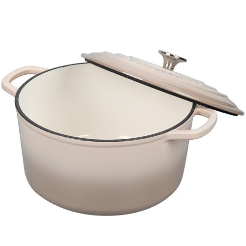 VORRINGARD Enameled Cast Iron Dutch Oven Pot with Lid, for Sourdough Bread Baking, Round Dutch Ovens, 4.5 Quart, Latte - Image 4