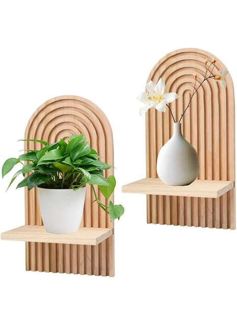 2 Pcs Boho Wooden Rainbow Wall Shelves,Floating Shelves Wall Mount,Rainbow Arch Boho Floating Shelves Decorative Bohemian Hanging Shelf,Boho Wall Shelf Decor Book Shelf for Living Rooms Display
