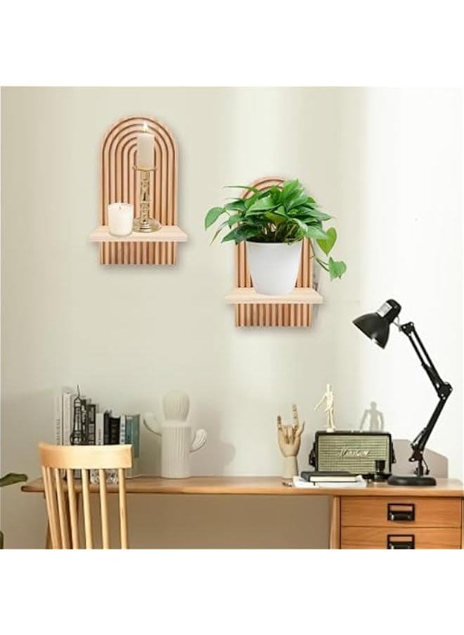 2 Pcs Boho Wooden Rainbow Wall Shelves,Floating Shelves Wall Mount,Rainbow Arch Boho Floating Shelves Decorative Bohemian Hanging Shelf,Boho Wall Shelf Decor Book Shelf for Living Rooms Display