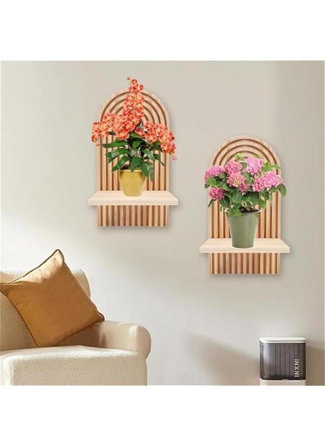 2 Pcs Boho Wooden Rainbow Wall Shelves,Floating Shelves Wall Mount,Rainbow Arch Boho Floating Shelves Decorative Bohemian Hanging Shelf,Boho Wall Shelf Decor Book Shelf for Living Rooms Display