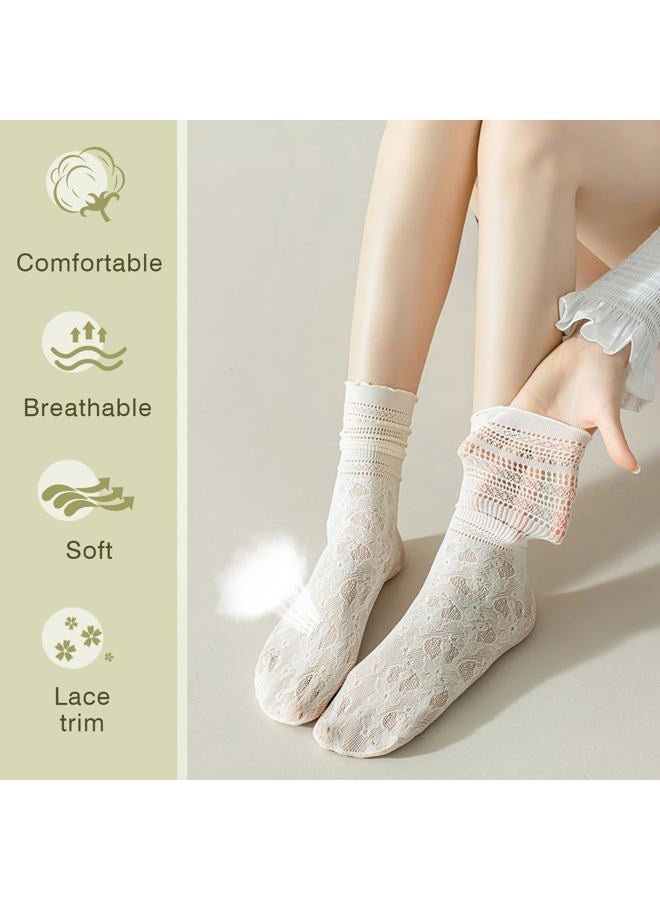 YOYOU Ruffle Crew Socks Women, Frilly Socks, Girly Scalloped Lettuce, Ruffle Lace, One size - Image 2