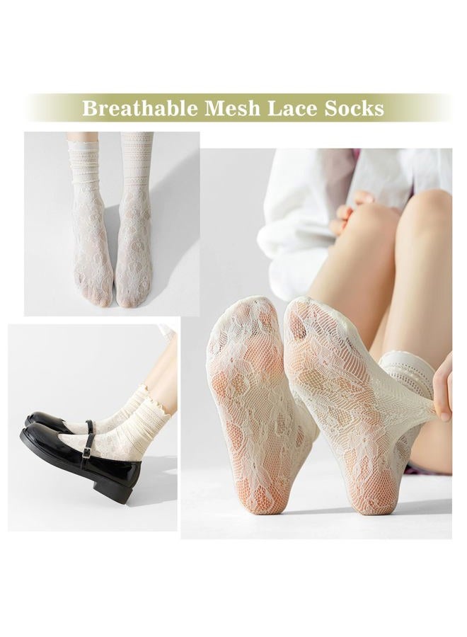 YOYOU Ruffle Crew Socks Women, Frilly Socks, Girly Scalloped Lettuce, Ruffle Lace, One size - Image 4