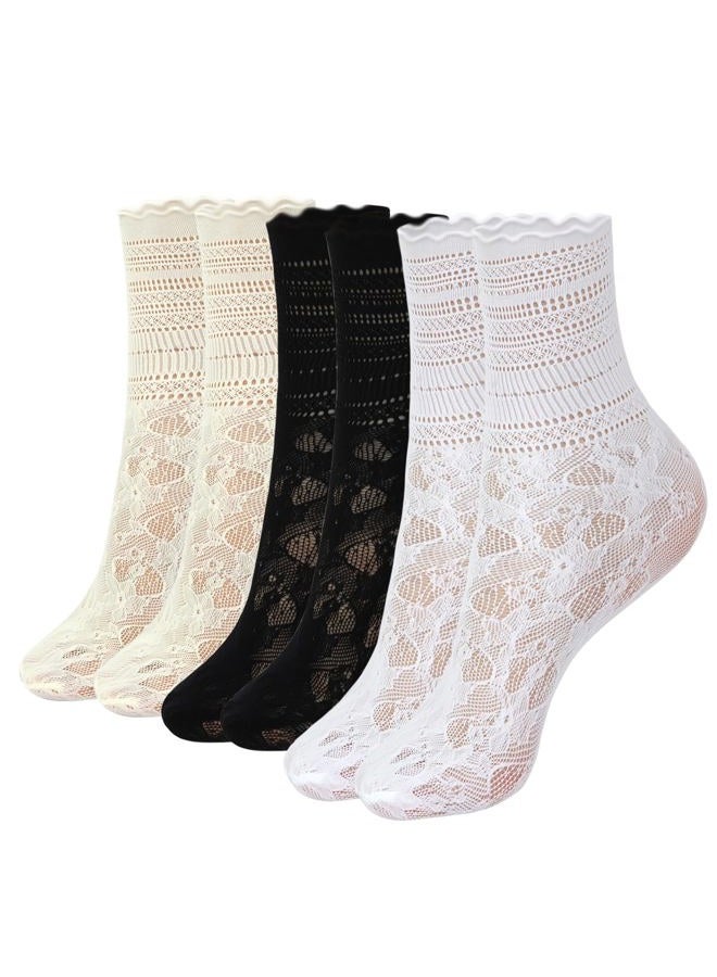 YOYOU Ruffle Crew Socks Women, Frilly Socks, Girly Scalloped Lettuce, Ruffle Lace, One size - Image 1