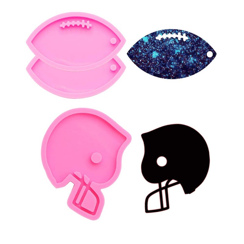 Seedomes 3 PCS Glossy Shiny Football Rugby Helmets Ball Keychain with Hole Silicone Mold for DIY Fondant Trinket Gum Candy Pudding Jelly Shots Luggage Tag Cake Decor Crystal Earrings Pendant - Image 4