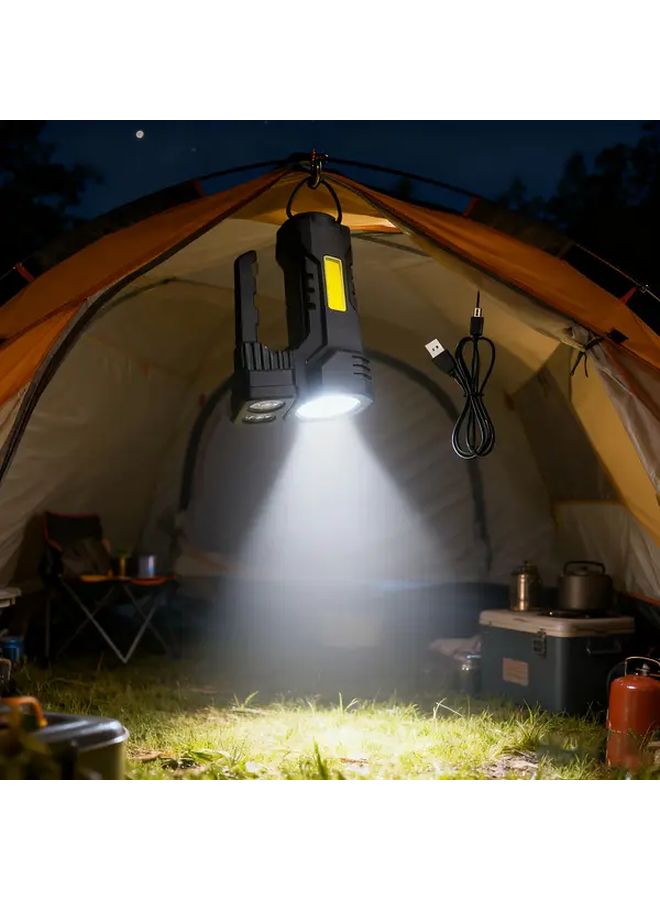 Black 2400mAh Outdoor Flashlight COB Side Light Adjustable Brightness Camping Torch - Image 2