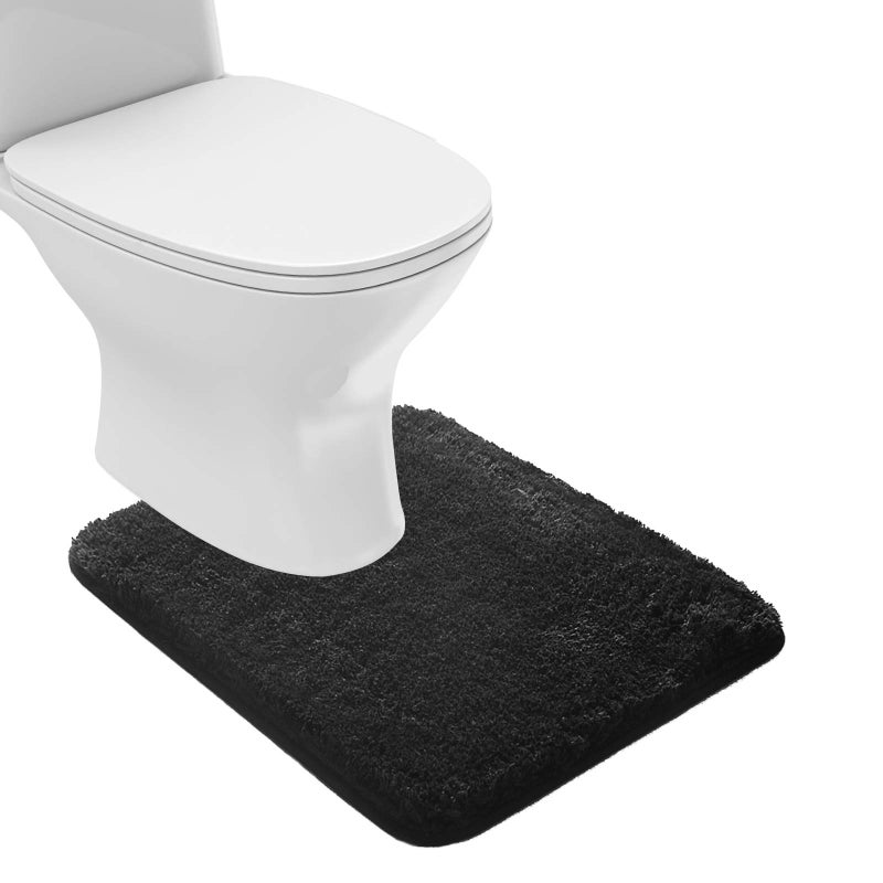 Suchtale Bathroom Contour Rug Non Slip Bath Mat Water Absorbent Soft Microfiber Shaggy Bathroom Mat Machine Washable Bath Rug for Bathroom Thick Plush U Shape Toilet Rug 20 x 24 Black