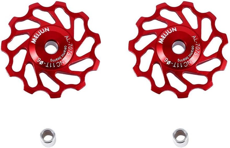 woobles Rear Derailleur Pulley, Bike Bicycle Ceramic Bearing Jockey Wheel Aluminium Alloy Rear Derailleur Guide Roller 11T/13T (2pcs)- - Image 1