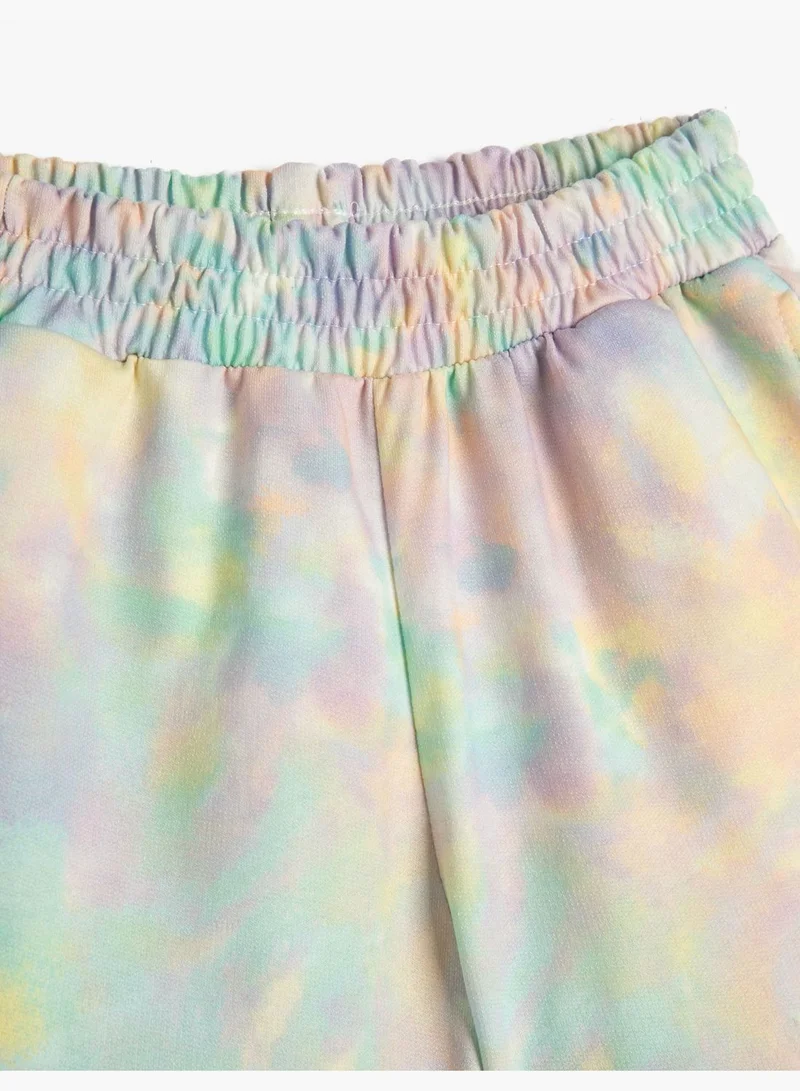 KOTON Shorts Tie-Dye Patterned Elastic Waistband Pockets Relax Cut