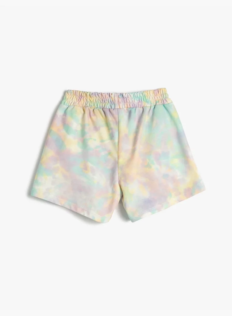 KOTON Shorts Tie-Dye Patterned Elastic Waistband Pockets Relax Cut