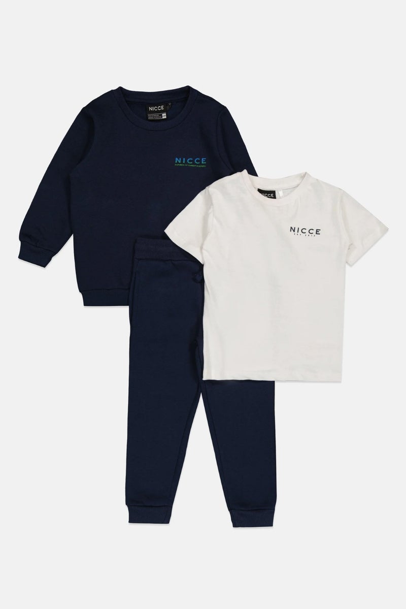 Nicce Toddlers Boy 3 Pcs Brand Logo T-Shirt, Sweatshirt And Sweatpants Set, Multicolor - Image 5