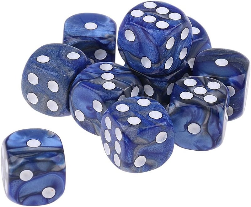 klarako 10pcs/Pack 6 sided Dice Translucent Acrylic Dice Game  Blue Silver, 16mm - Image 3