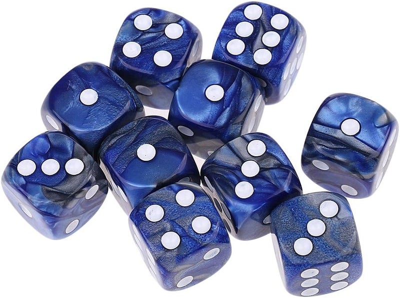 klarako 10pcs/Pack 6 sided Dice Translucent Acrylic Dice Game  Blue Silver, 16mm - Image 2