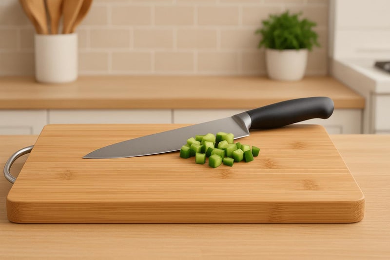 Jaipur Ace Natural Bamboo Cutting Board with Handle | Durable Chopping Board for Vegetables, Meat & Cheese | Easy to Clean Kitchen Board (36 * 26cm) - Image 3