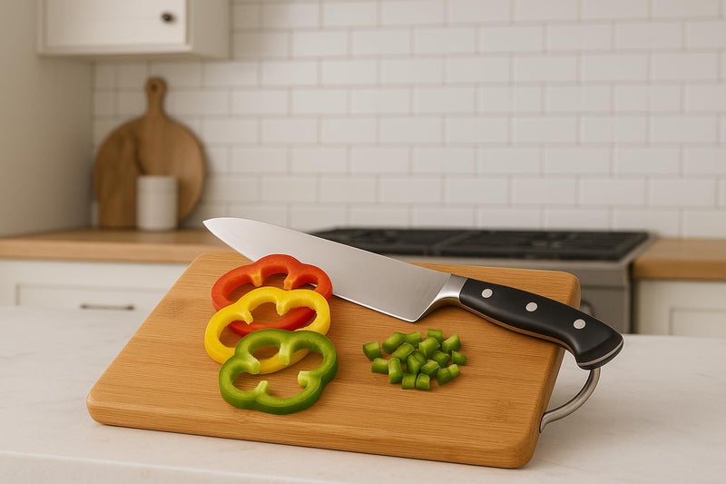 Jaipur Ace Natural Bamboo Cutting Board with Handle | Durable Chopping Board for Vegetables, Meat & Cheese | Easy to Clean Kitchen Board (36 * 26cm) - Image 2
