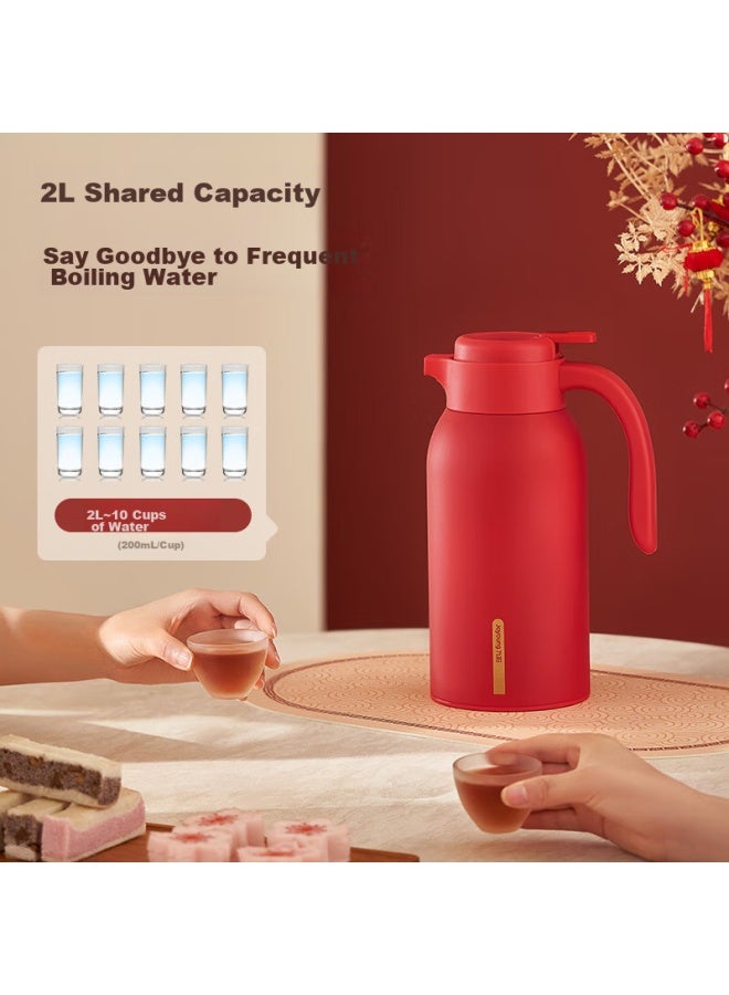 Joyoung Insulated Thermos, Large Capacity For Home Use, 304 Stainless Steel Hot Water Bottle, Wedding Dowry, Water Jug, 2l, Red - Image 4
