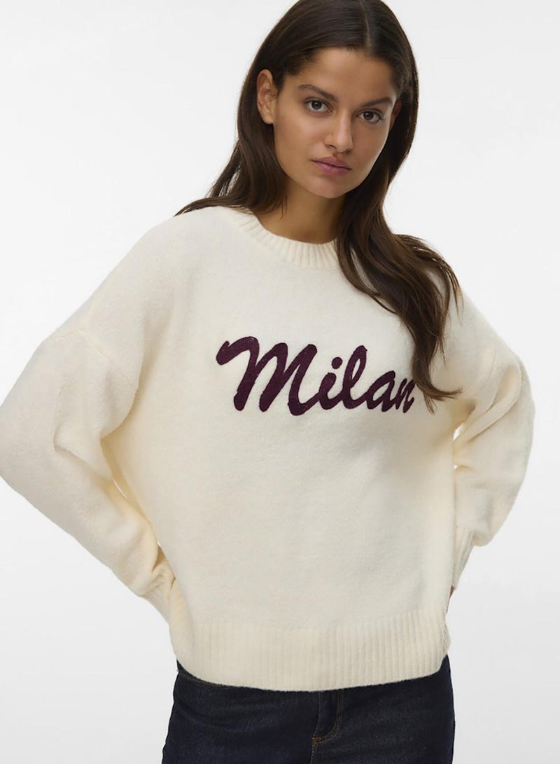 VERO MODA Vmboom Ls O-Neck Text Pullover Noos - Image 4