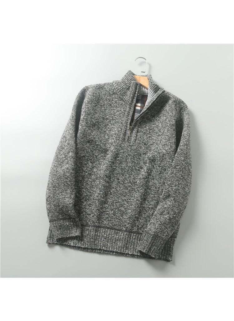 Generic - Autumn/Winter Fleece-Lined Thickened Warm Mens Half-Zip Pullover Inner Knitted Top Sweater Turtle Neck Design Casual Wear Brown - Image 1