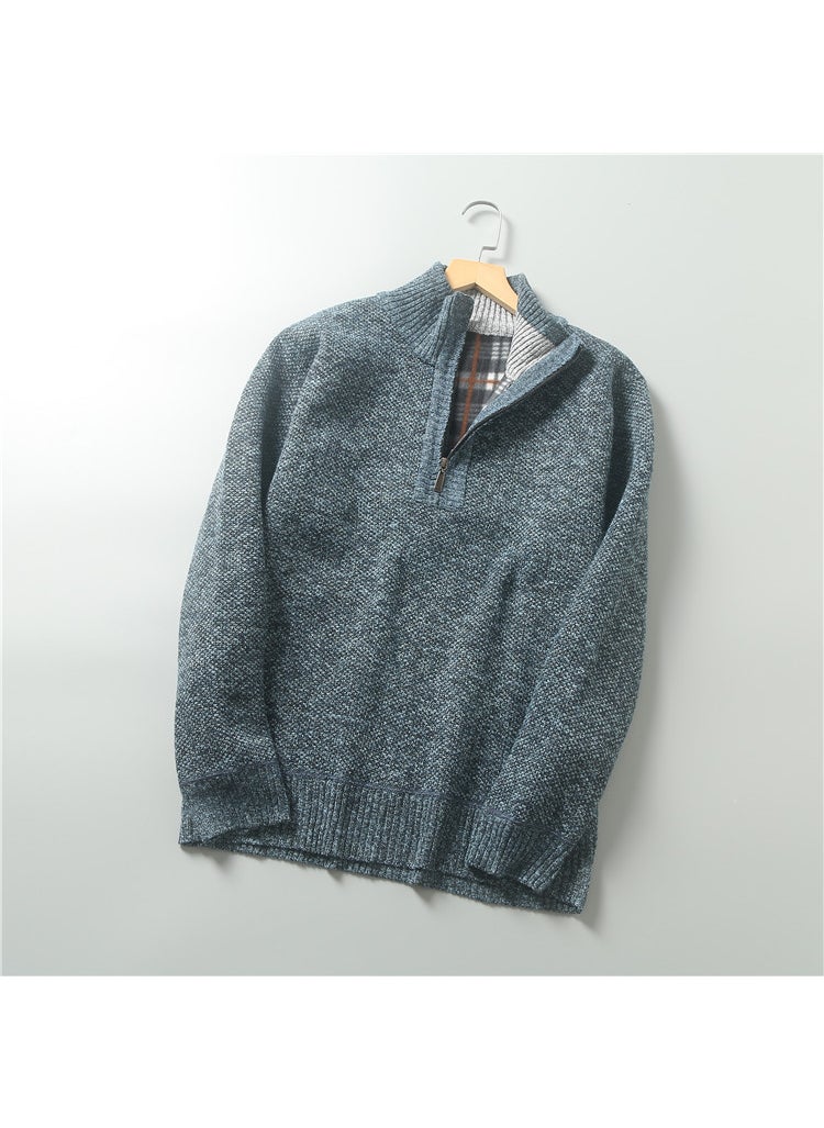 Generic - Autumn/Winter Fleece-Lined Thickened Warm Mens Half-Zip Pullover Inner Knitted Top Sweater Turtle Neck Design Casual Wear Brown - Image 1