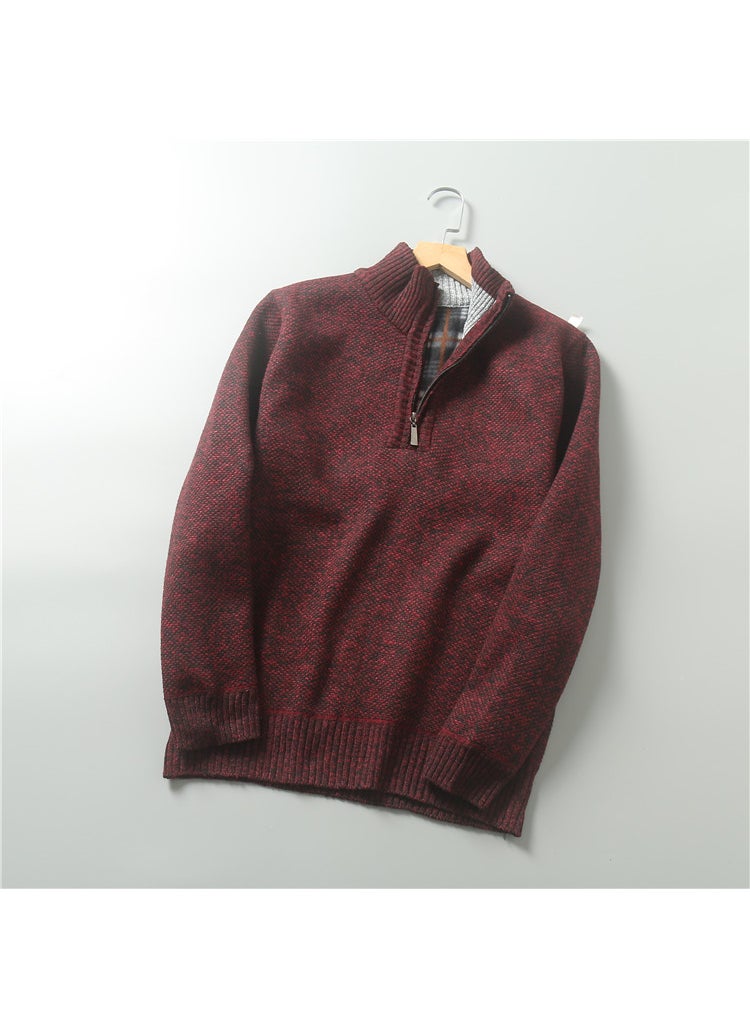 Generic - Autumn/Winter Fleece-Lined Thickened Warm Mens Half-Zip Pullover Inner Knitted Top Sweater Turtle Neck Design Casual Wear Brown - Image 1