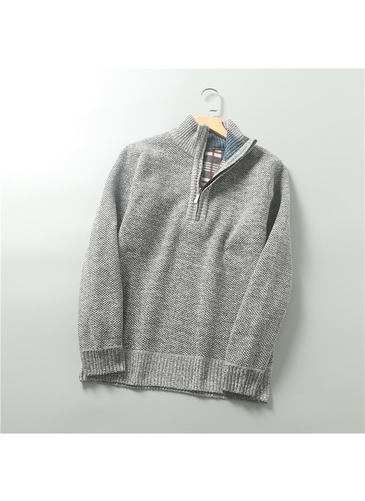 Generic - Autumn/Winter Fleece-Lined Thickened Warm Mens Half-Zip Pullover Inner Knitted Top Sweater Turtle Neck Design Casual Wear Brown - Image 1