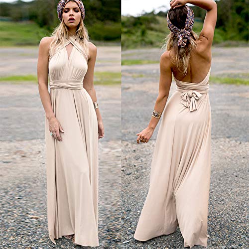 IWEMEK Women's Transformer Convertible Multi Way Wrap Long Prom Maxi Dress V-Neck Hight Low Wedding Bridesmaid Evening Party Grecian Dresses Boho Backless Halter Formal Cocktail Dance Gown Khaki Medium - Image 2