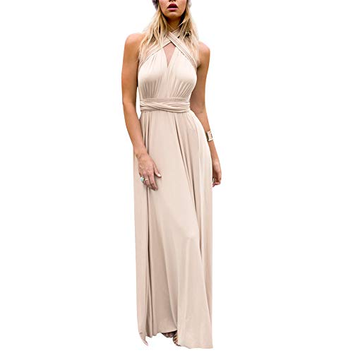 IWEMEK Women's Transformer Convertible Multi Way Wrap Long Prom Maxi Dress V-Neck Hight Low Wedding Bridesmaid Evening Party Grecian Dresses Boho Backless Halter Formal Cocktail Dance Gown Khaki Medium - Image 1