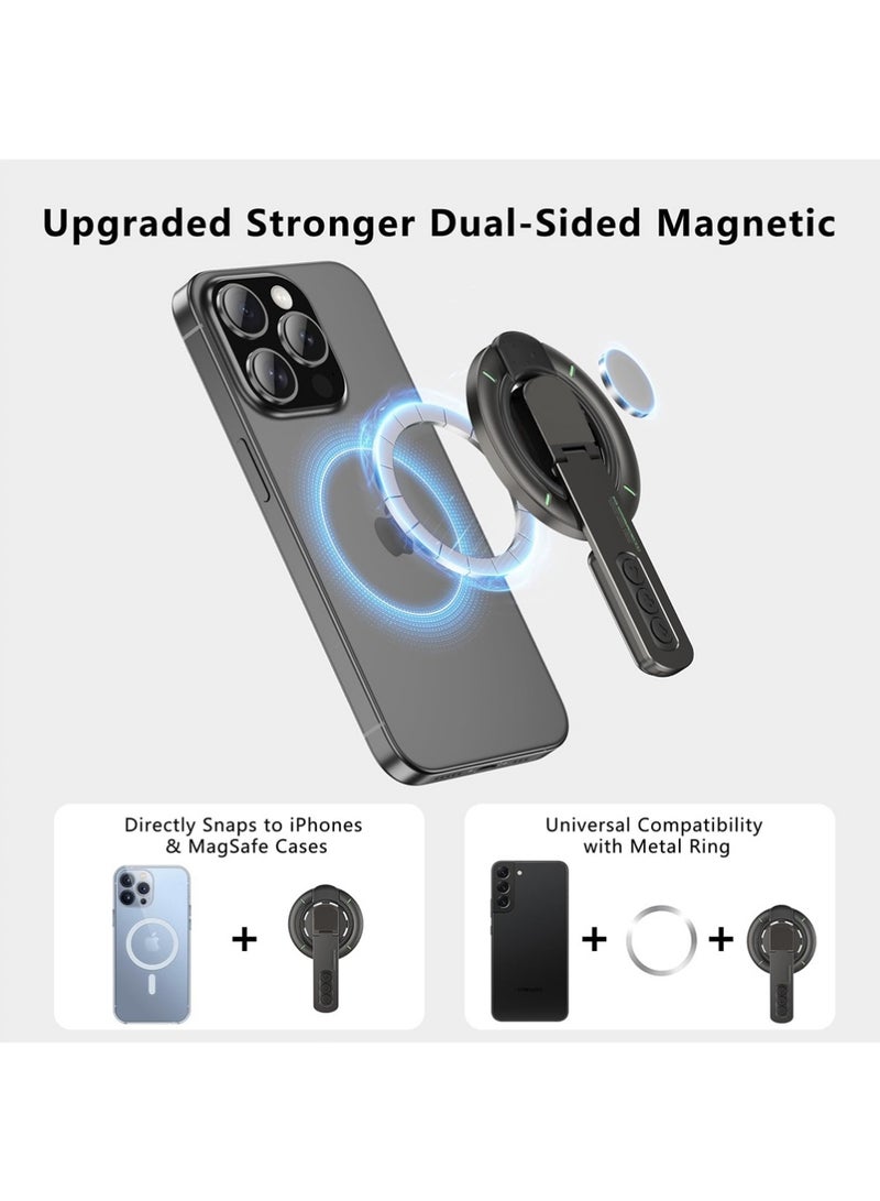 إكس ليفيل قبضة الهاتف لـ Magsafe Phone Stand 360 ° Roration Gym Holder Phone Kickstand Silicone Finger Ring تصميم مفصل تخفيف الضغط المبتكر مع خاتم المغناطيس متوافق مع سلسلة آيفون 17/16/15/14/13/12 ، سلسلة سامسونج غالاكسي S24 / 25 أسود - Image 2