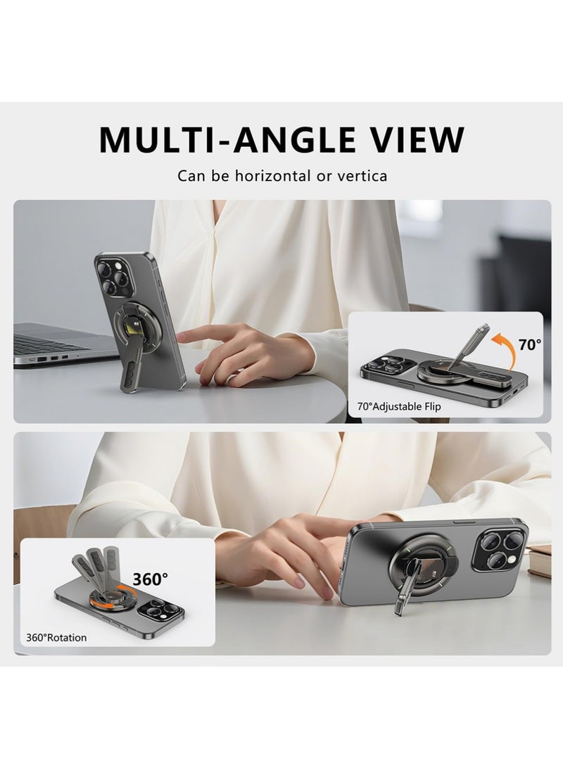 إكس ليفيل قبضة الهاتف لـ Magsafe Phone Stand 360 ° Roration Gym Holder Phone Kickstand Silicone Finger Ring تصميم مفصل تخفيف الضغط المبتكر مع خاتم المغناطيس متوافق مع سلسلة آيفون 17/16/15/14/13/12 ، سلسلة سامسونج غالاكسي S24 / 25 أسود - Image 3