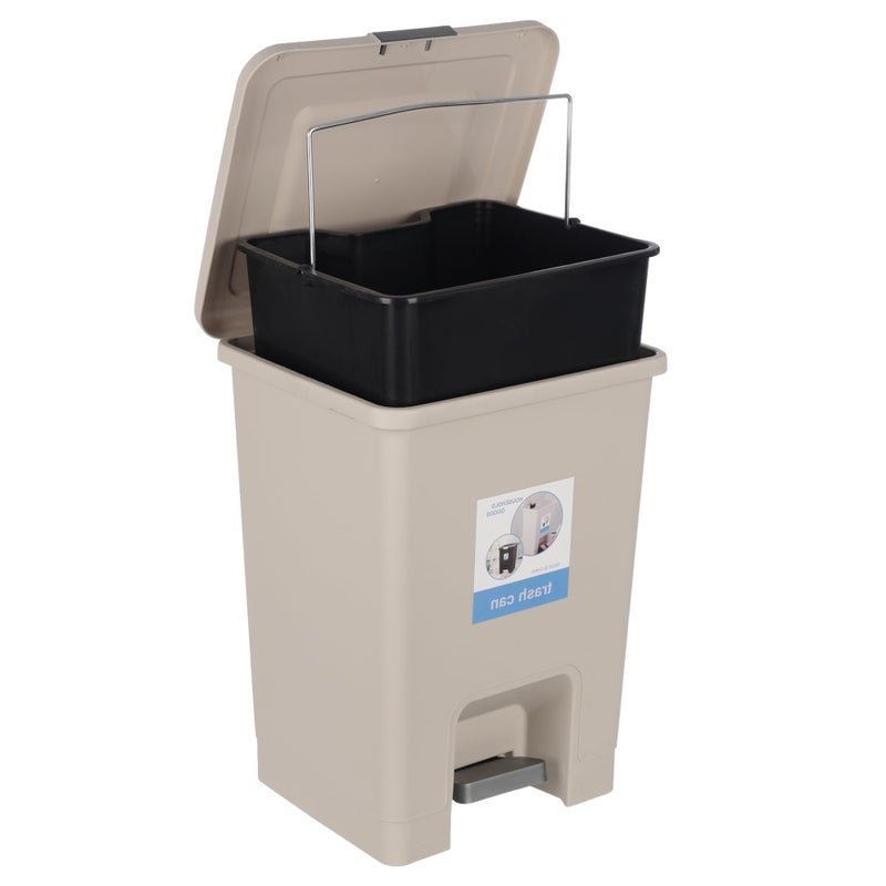 Trash Bin with Pedal, 25Litre, Modern Square design, Plastic - Beige - Image 3