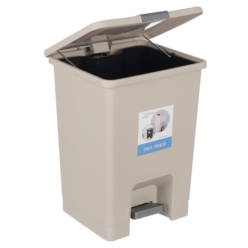 Trash Bin with Pedal, 25Litre, Modern Square design, Plastic - Beige - Image 2