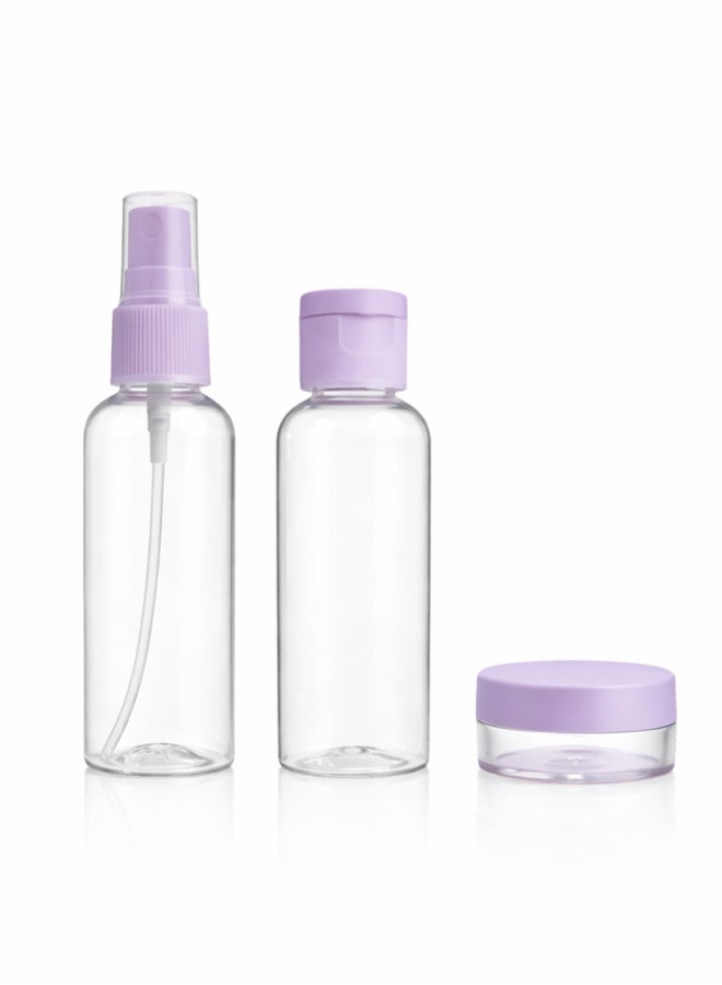 Crazy Boss 3pc Refillable Travel Bottle Set – Leak-Proof TSA Approved Toiletries Kit – Portable Cosmetic Containers for Shampoo, Lotion & Sprays Purple - Image 1