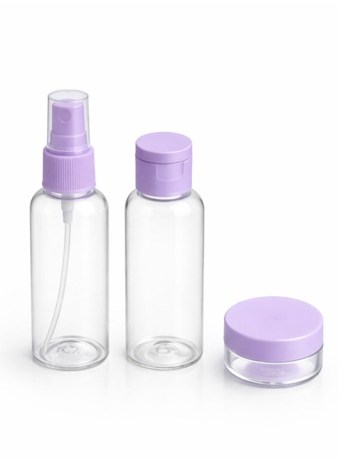 Crazy Boss 3pc Refillable Travel Bottle Set – Leak-Proof TSA Approved Toiletries Kit – Portable Cosmetic Containers for Shampoo, Lotion & Sprays Purple - Image 2