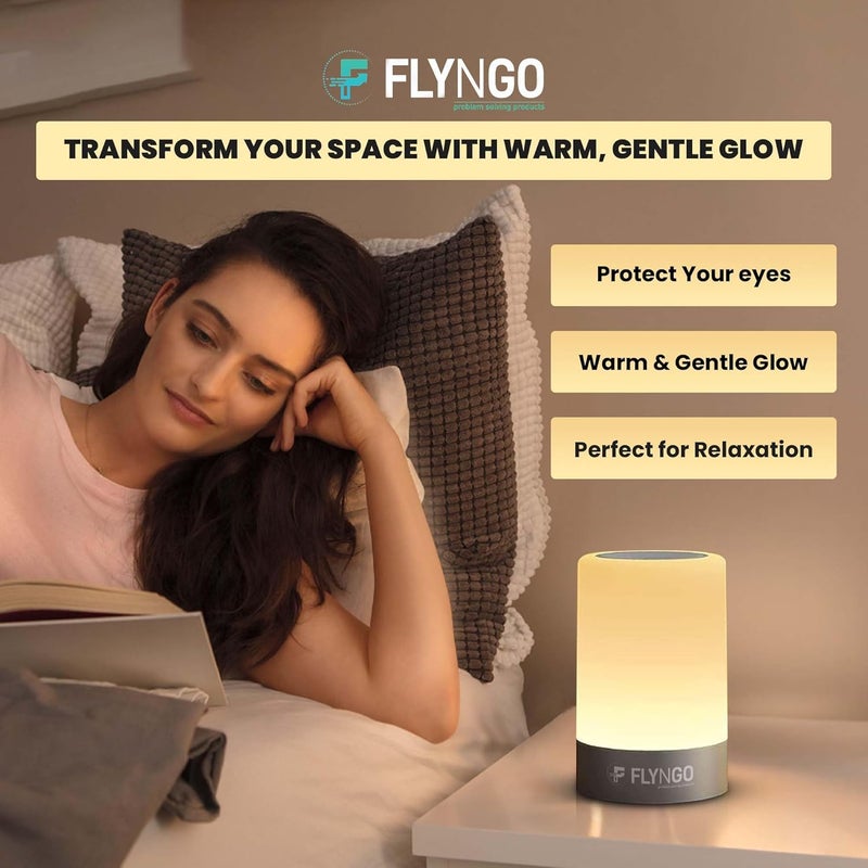 FLYNGO FLYNGO Touch Control LED Night Light Table Lamp for Bedroom Living Room and Study with Adjustable Brightness USB Rechargeable A1  - Image 2
