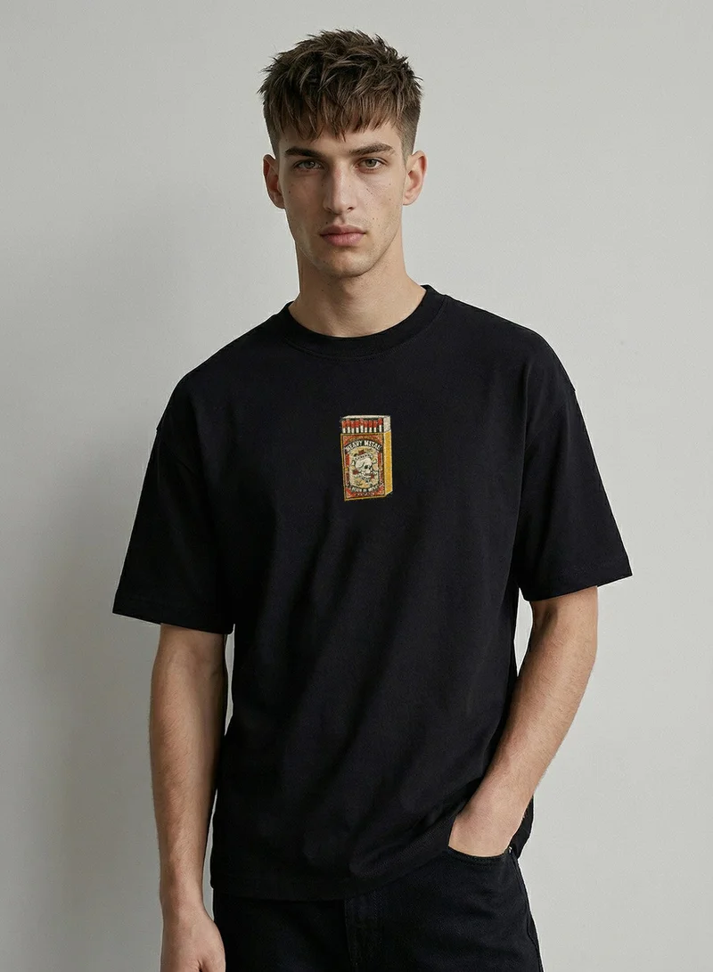 Dennis Lingo Black 100% Cotton Printed Regular Fit T-Shirt For Men