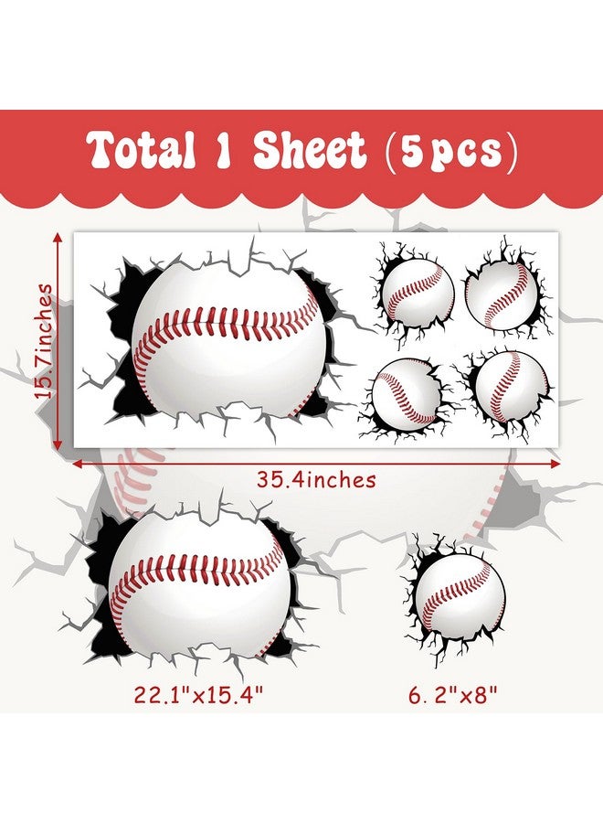 THEYGE Large Baseball Wall Stickers 3D Sport Balls Wall Decals Peel and Stick Big Baseball Theme Wall Decals Sport Wall Stickers for Boys Bedroom Kids Room Playroom Decor - Image 5
