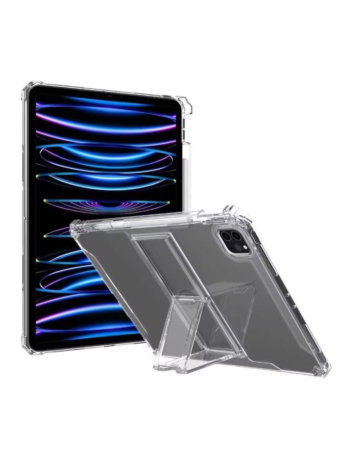 جراب iPad Pro مقاس 11 بوصة 2022 (الجيل الرابع) / 2020 (الجيل الثاني) / 2018 (الجيل الأول) مع حامل أقلام رصاص وغطاء متين مقاوم للصدمات مع مسند وحامل أقلام وحافظة واقية بأربع وسائد هوائية لجهاز iPad Pro - Image 2