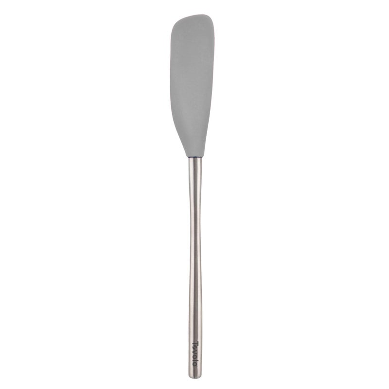 Tovolo FlexCore Long Jar Scraper Spatula Stainless Steel Handle HeatResistant Silicone Head With Curved Front for Scooping  Scraping DishwasherSafe  BPAFree Oyster Gray