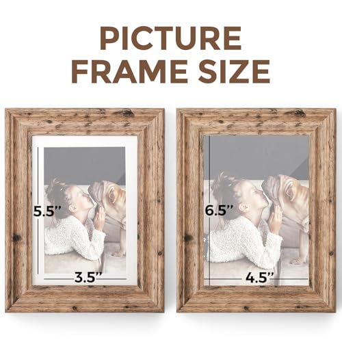 TWING 5x7 Picture Frames Set of 6, Rustic Picture Frame 4x6 with Mat or 5X7 Without Mat, Tabletop Display Wall Mounting Collage Photo Frames Brown Walnut Wood Pattern - Image 4