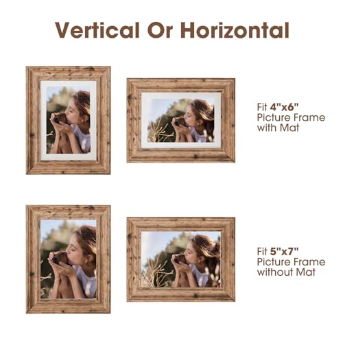 TWING 5x7 Picture Frames Set of 6, Rustic Picture Frame 4x6 with Mat or 5X7 Without Mat, Tabletop Display Wall Mounting Collage Photo Frames Brown Walnut Wood Pattern - Image 5