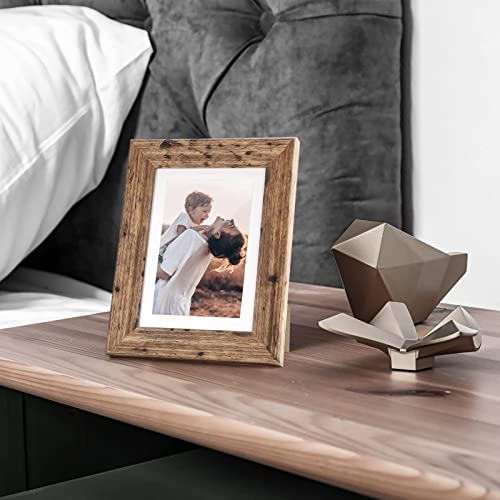 TWING 5x7 Picture Frames Set of 6, Rustic Picture Frame 4x6 with Mat or 5X7 Without Mat, Tabletop Display Wall Mounting Collage Photo Frames Brown Walnut Wood Pattern - Image 3