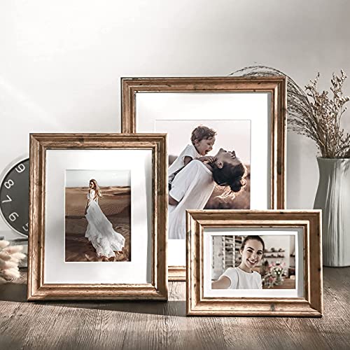 TWING 5x7 Picture Frames Set of 6, Rustic Picture Frame 4x6 with Mat or 5X7 Without Mat, Tabletop Display Wall Mounting Collage Photo Frames Brown Walnut Wood Pattern - Image 2