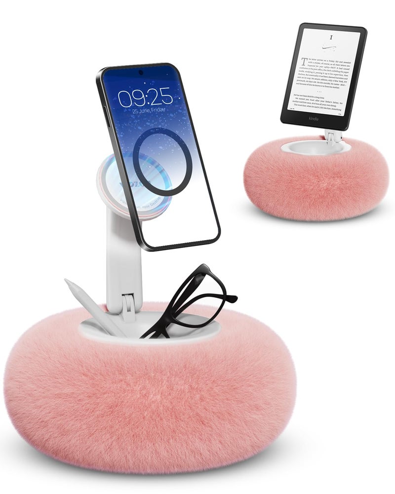 Viozon Phone Holder for Bed Magnetic Pillow Stand Compatible with 47 PhoneKindle with Small Storage Removable Suction Base for Stability Idea for Kindle Reading and Video Watching On BedPink - Image 2