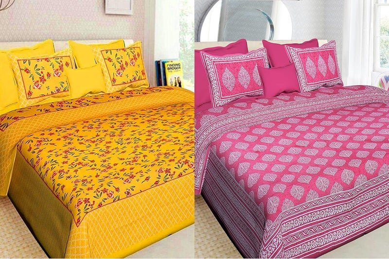 EarlyMart 100 Cotton Rajasthani Jaipuri King Size Combo Bedsheets Set of 2 Double Bedsheets with 4 Pillow Covers Multi_027