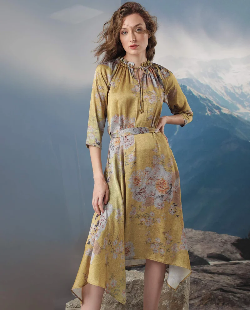 Rareism Women's Glitchy Floral Print Asymmetric Midi Dress