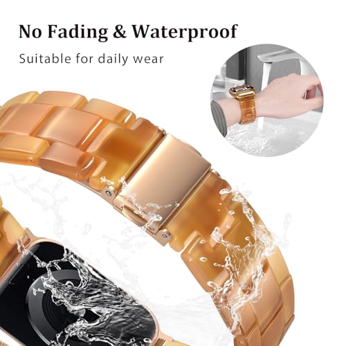 V-MORO Compatible with Resin Apple Watch Bands Series 11/10/9/8/7 46mm 45mm 44mm 42mm,Fashion Lightweight Resin Bracelet Wristband with Rose Gold Buckle iWatch Ultra 49mm Series 6/5/4/3/2/1/SE-Amber Glow - Image 4