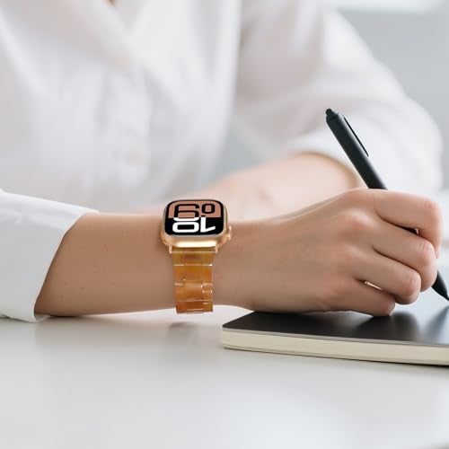 V-MORO Compatible with Resin Apple Watch Bands Series 11/10/9/8/7 46mm 45mm 44mm 42mm,Fashion Lightweight Resin Bracelet Wristband with Rose Gold Buckle iWatch Ultra 49mm Series 6/5/4/3/2/1/SE-Amber Glow - Image 3