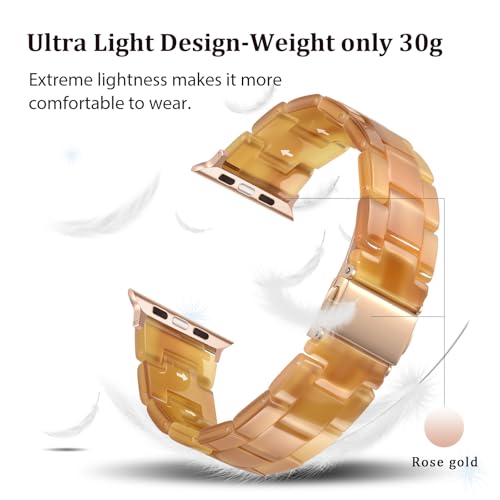 V-MORO Compatible with Resin Apple Watch Bands Series 11/10/9/8/7 46mm 45mm 44mm 42mm,Fashion Lightweight Resin Bracelet Wristband with Rose Gold Buckle iWatch Ultra 49mm Series 6/5/4/3/2/1/SE-Amber Glow - Image 2